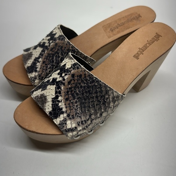 Jeffrey Campbell Dlight Chunky Heels Clogs Mules Leather Sandal Snakeskin Size 7 - Picture 3 of 9